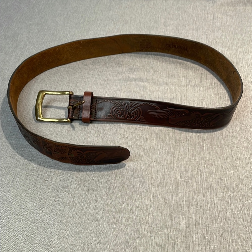 Wrangler Embossed Brown Leather Belt with Classic Design 45 inches long Western